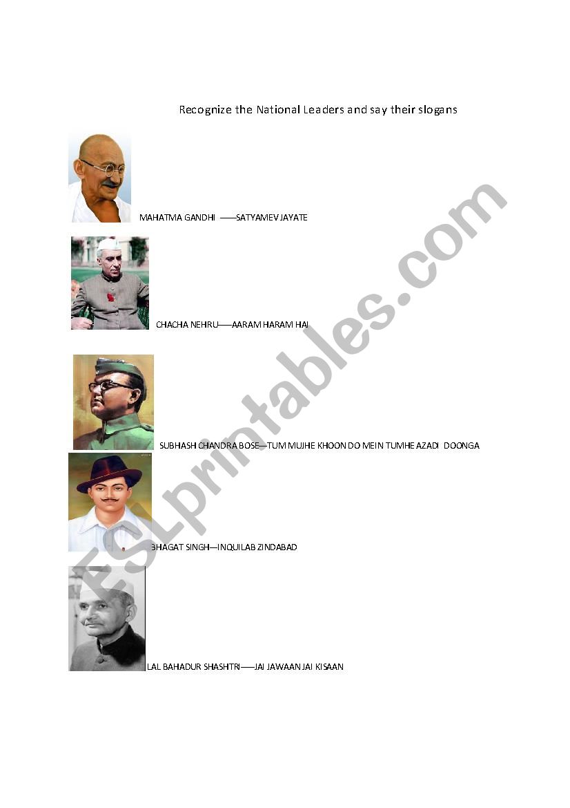 indian leaders - ESL worksheet by creativeminds