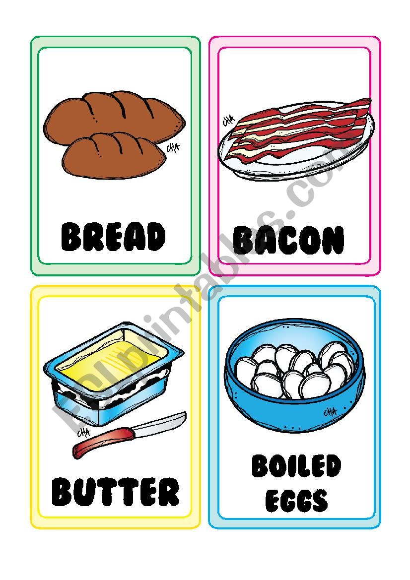 Food FLASHCARDS 1-5 worksheet