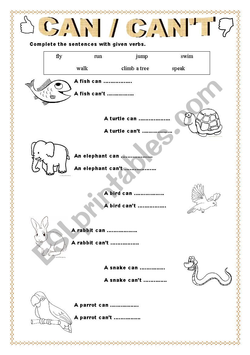 Ability- CAN/CANT worksheet