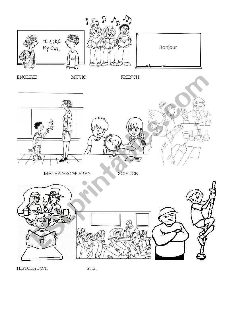 School subjects worksheet