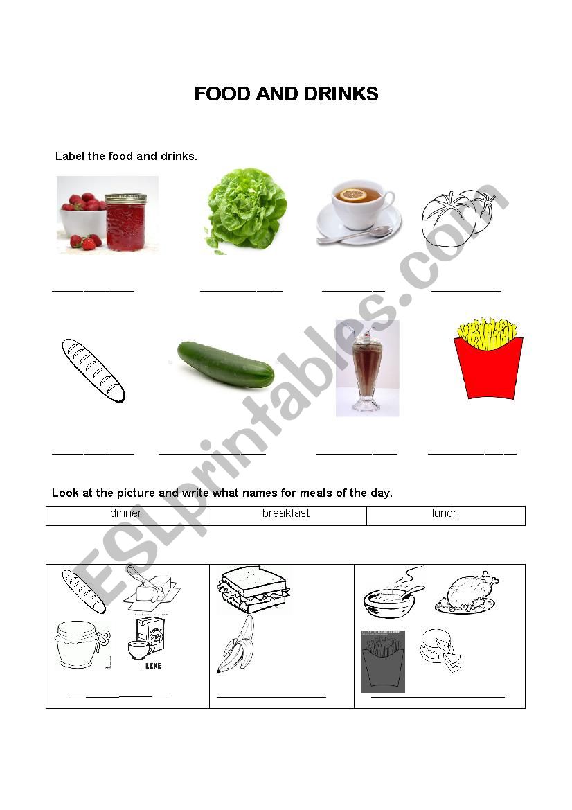 Food and drinks worksheet