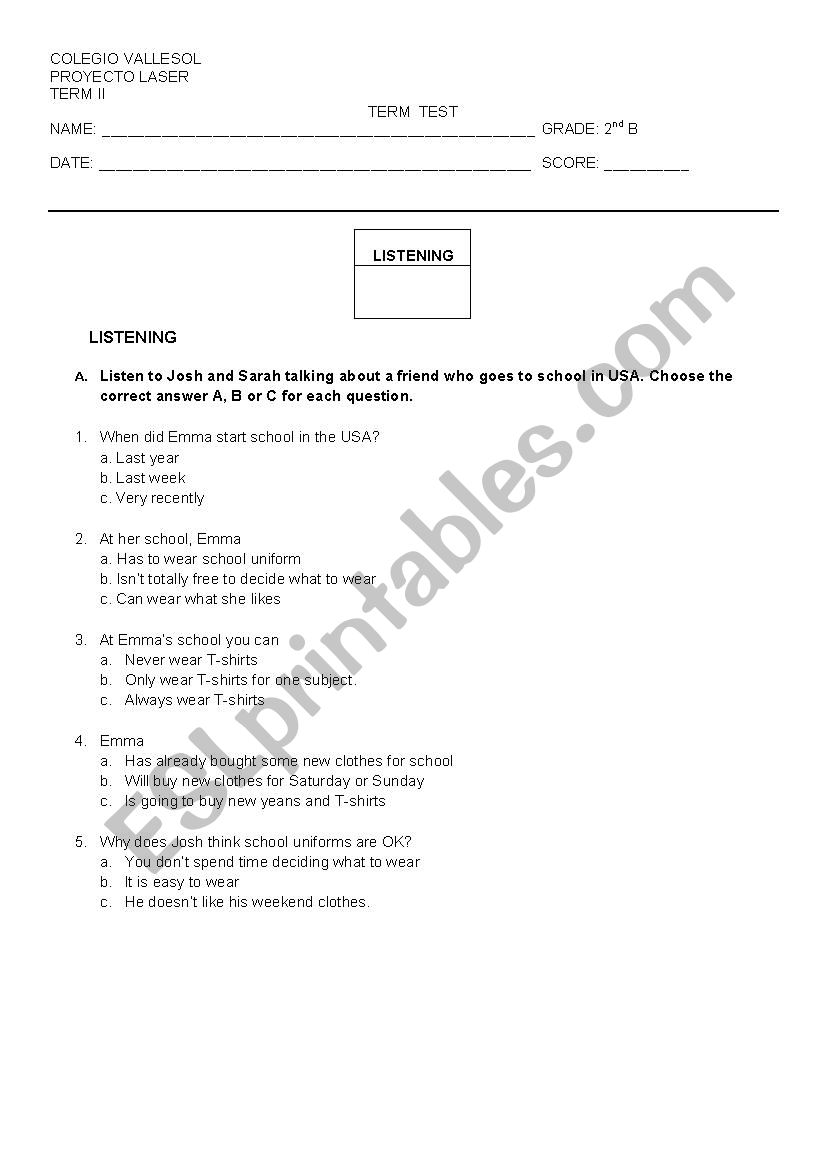 TERM TEST worksheet