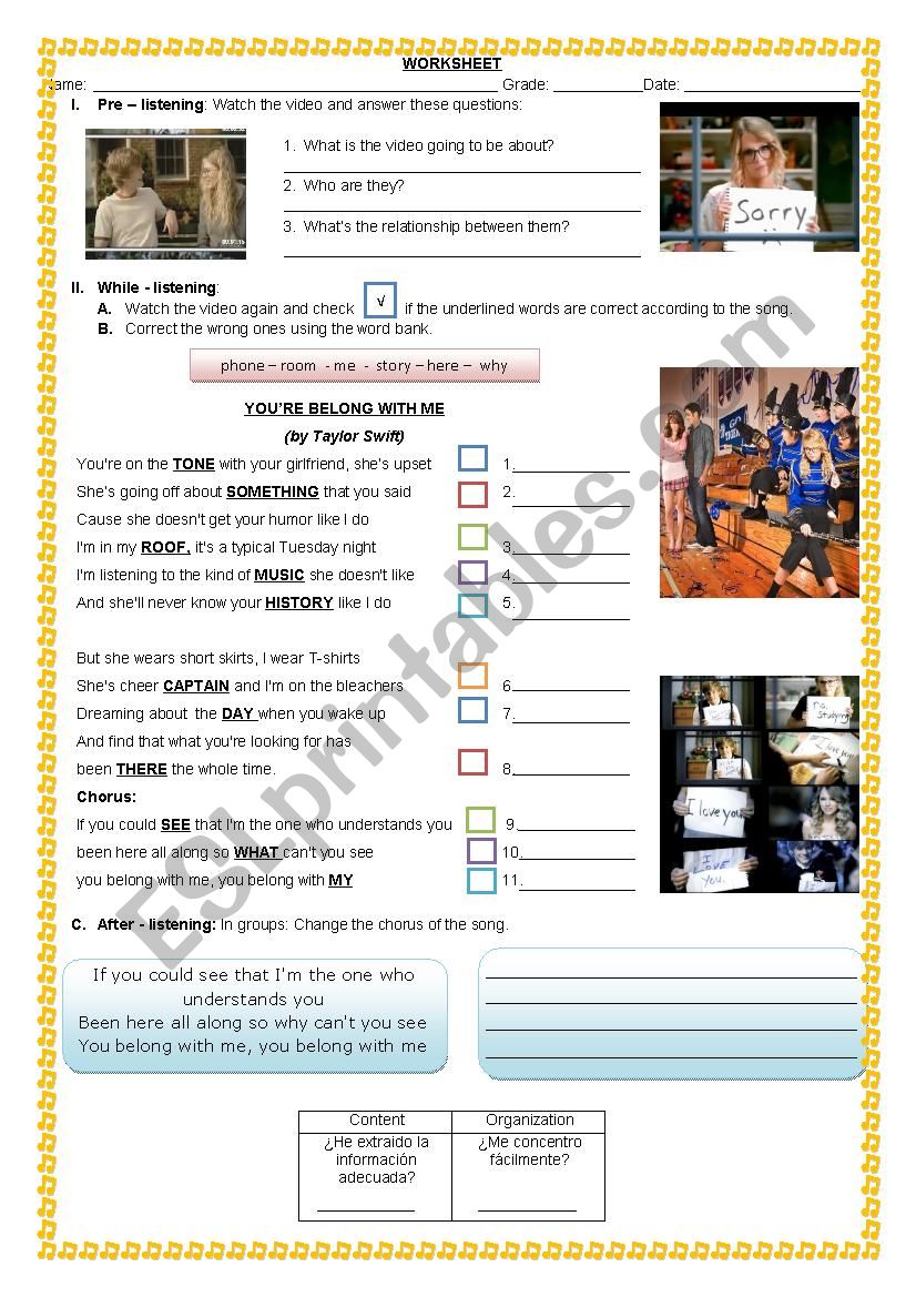 A song worksheet