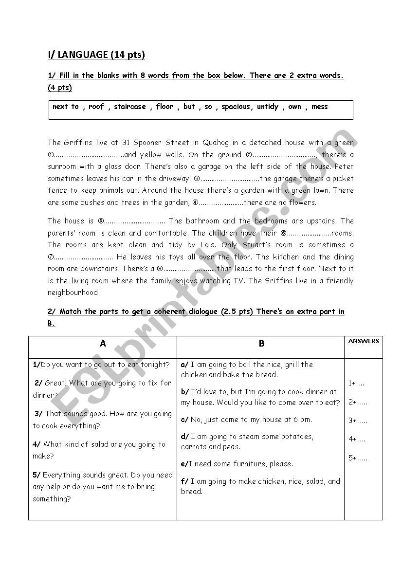 mid term test 2 7th form worksheet