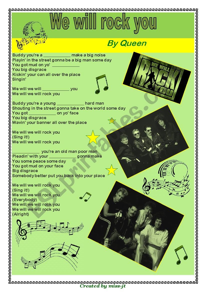 Queen - We will rock you (A song worksheet)