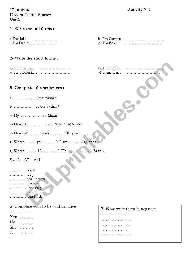 To be  worksheet