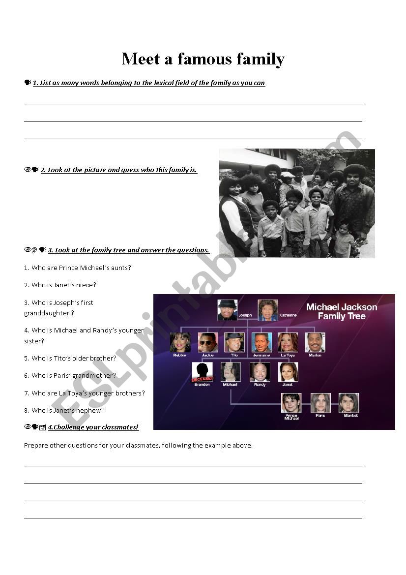 Meet a famous family 1/2 worksheet