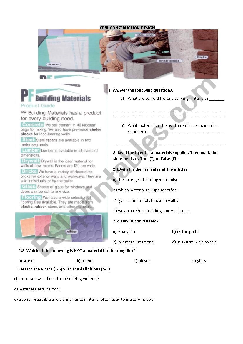 Civil construction worksheet