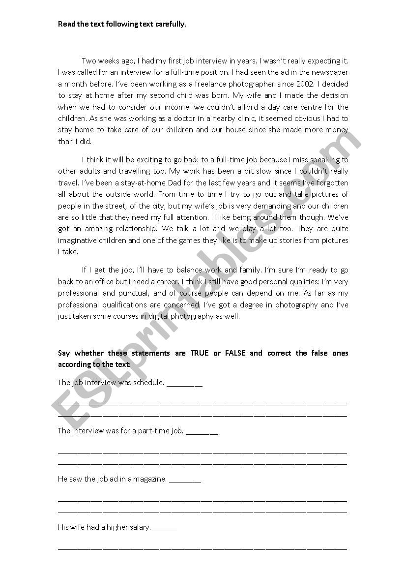 Dream Job worksheet