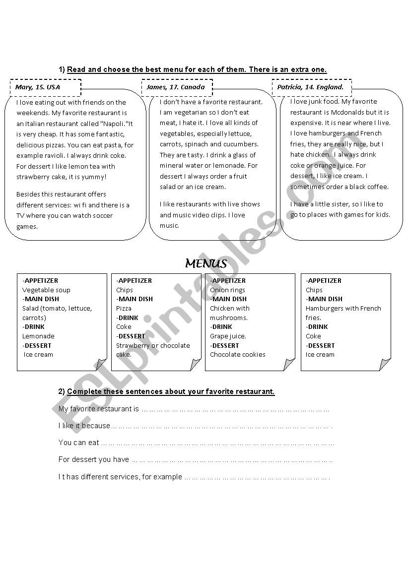 Restaurant Vocabulary worksheet
