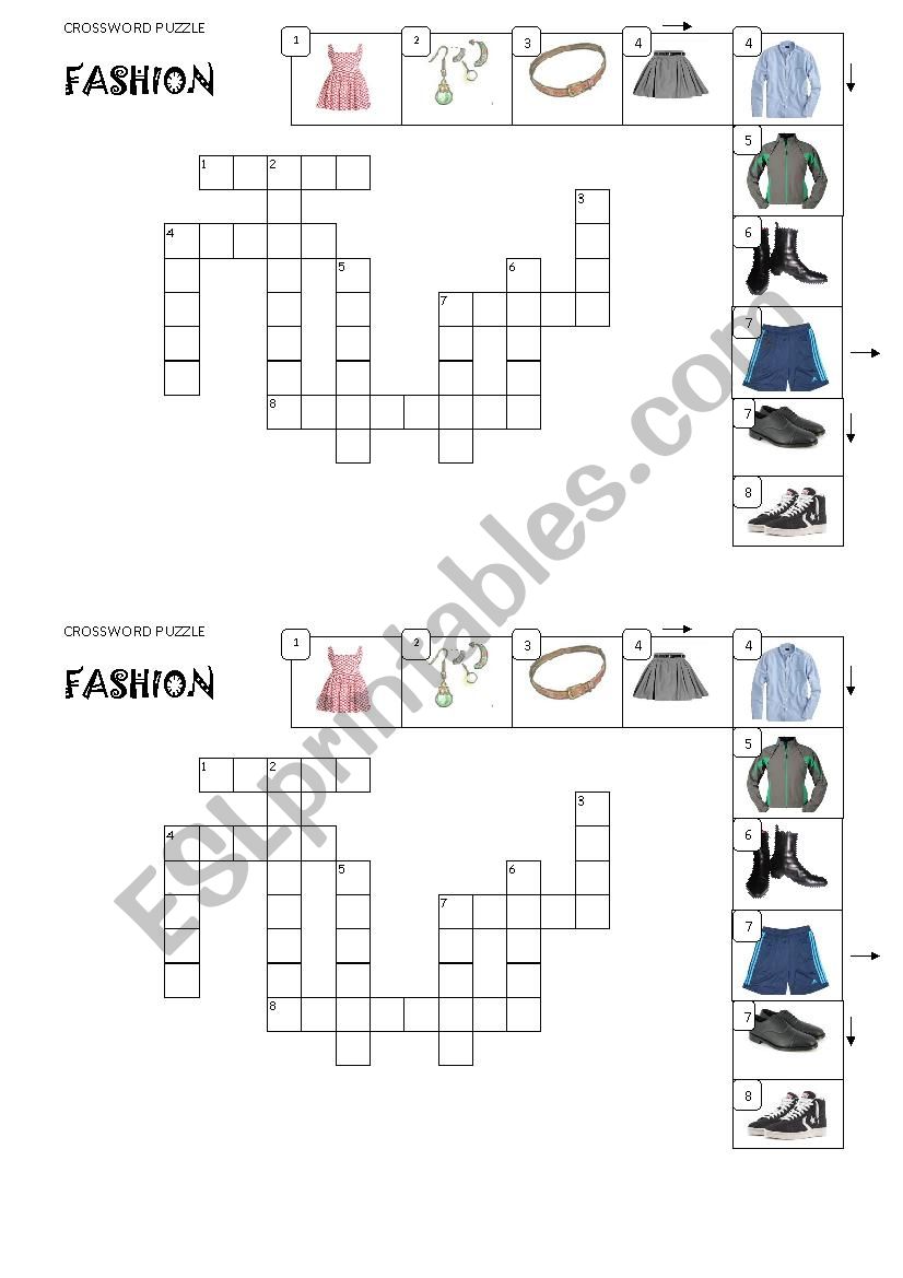 Fashion Crossword Puzzle worksheet