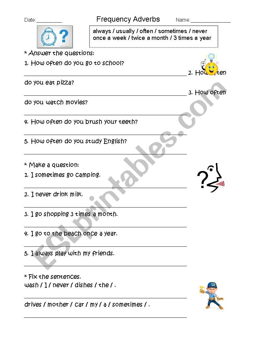 Frequency Adverb Practice worksheet