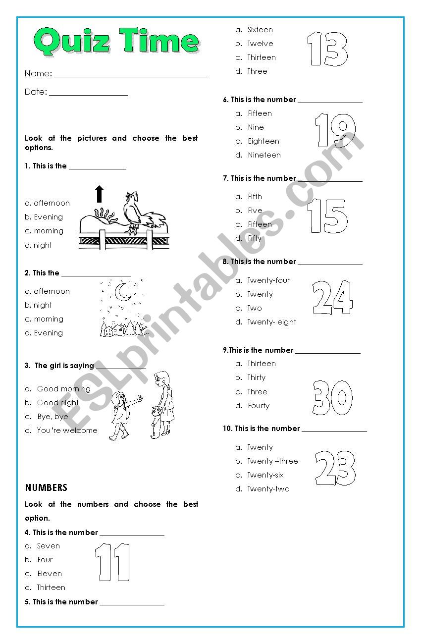 Childrens test worksheet