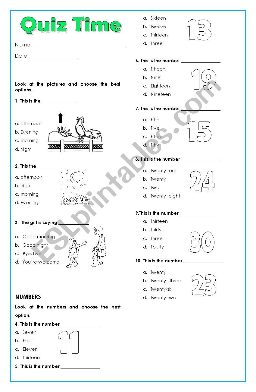ChildrenÂ´s test worksheet