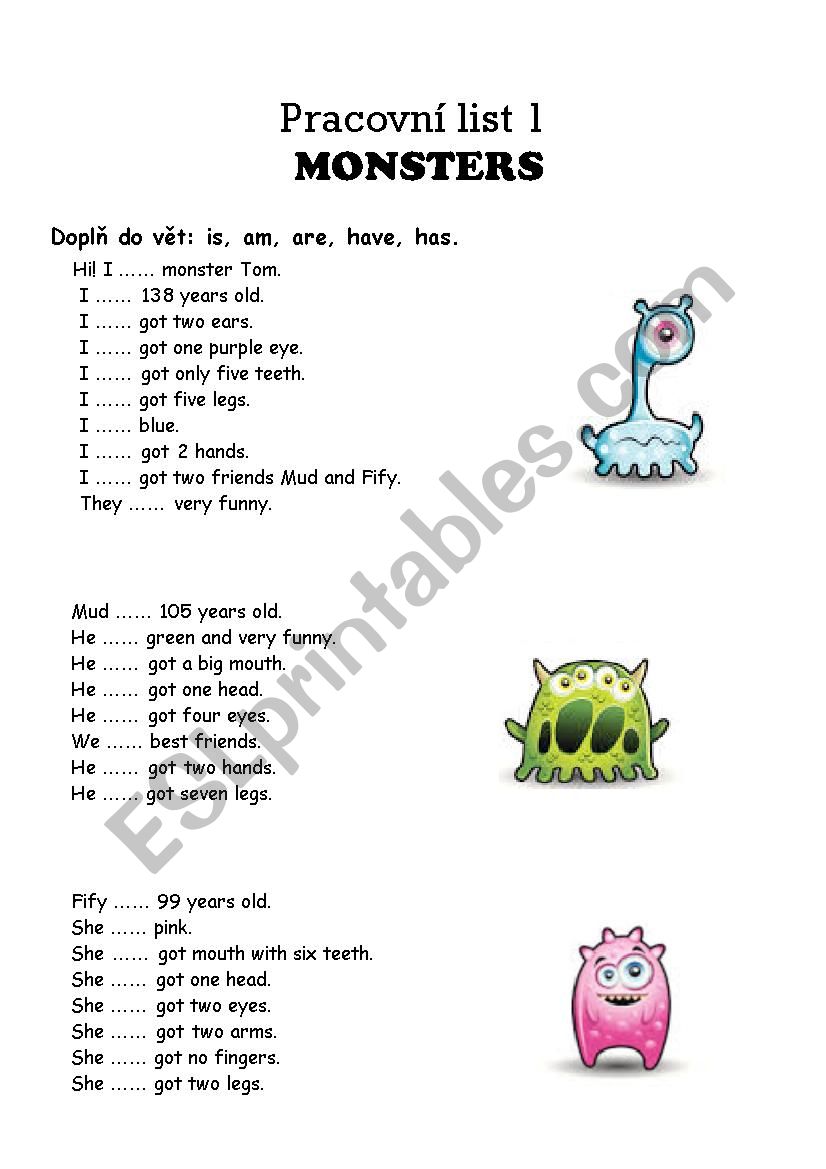 Monsters worksheet worksheet