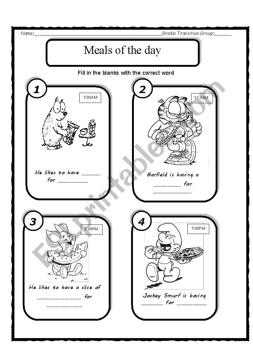 Meals of the day worksheet