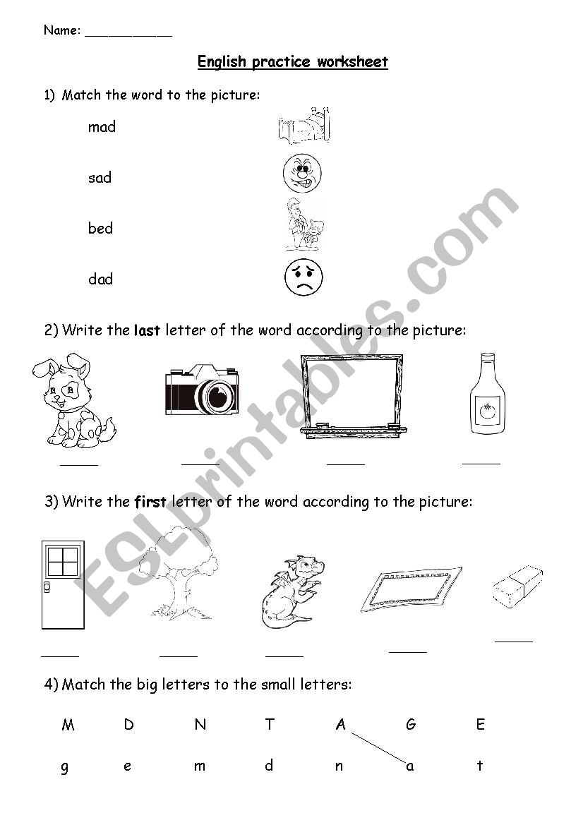 Practice worksheet for ESL students