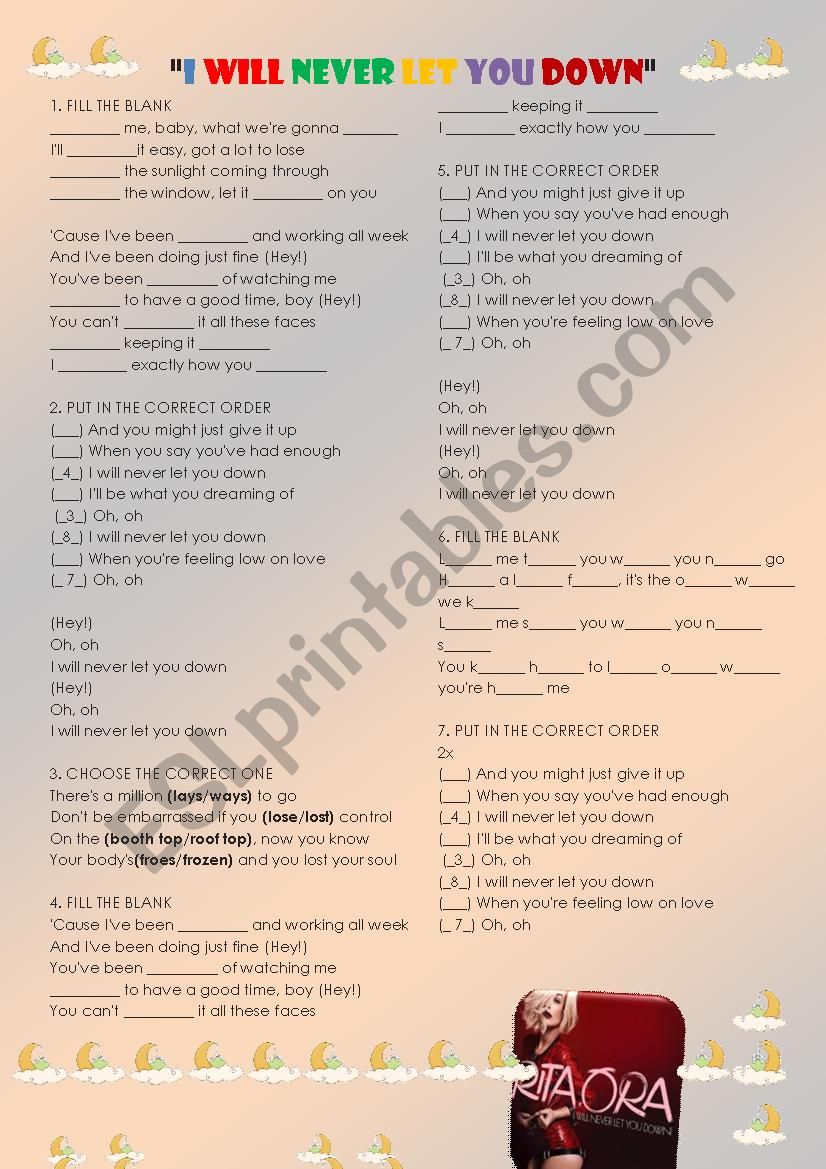 I will Never let you down - Listening Worksheet