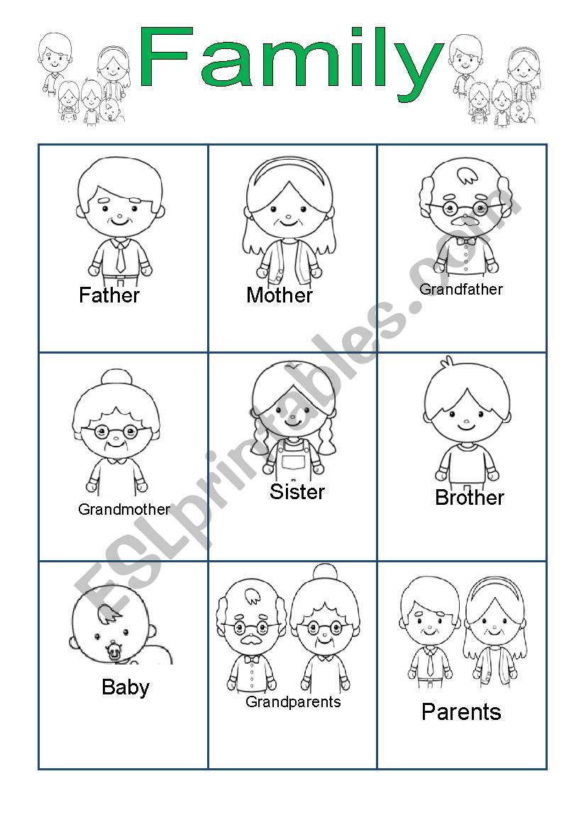 esl kindergarten worksheets family