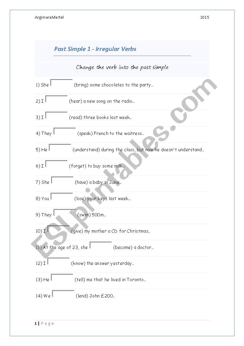 Past Simple Worksheet worksheet