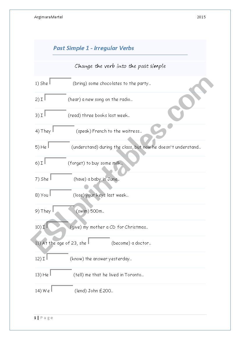 Past Simple Worksheet worksheet