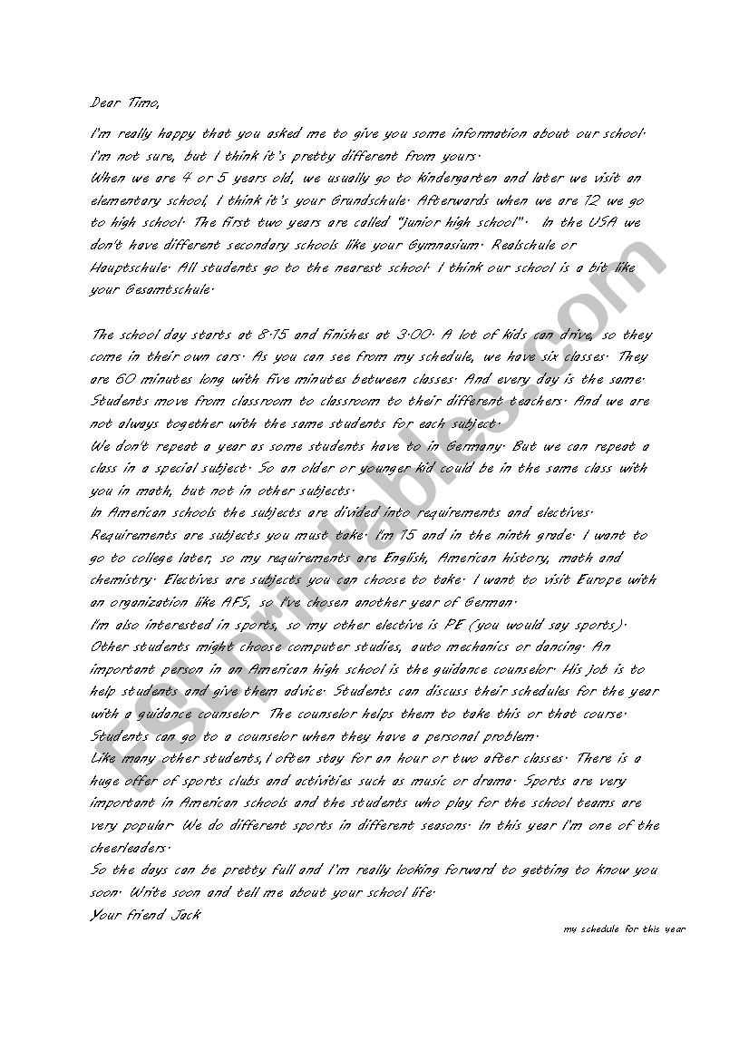 Letter US school system worksheet