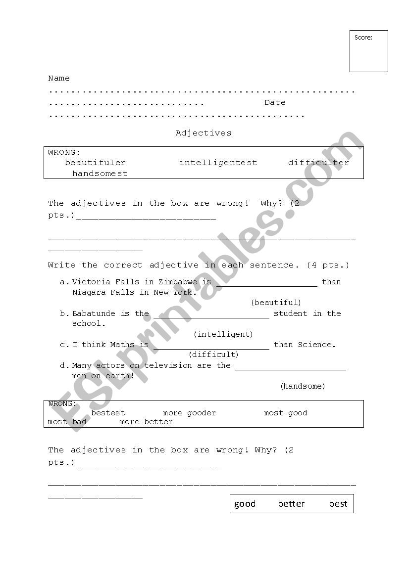 Adjectives - Revision worksheet