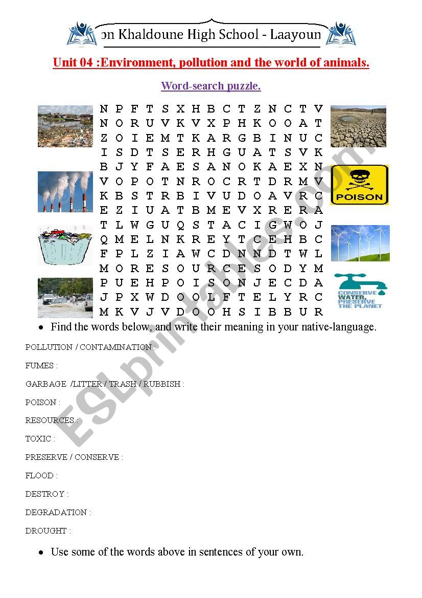 environment word-search puzzle