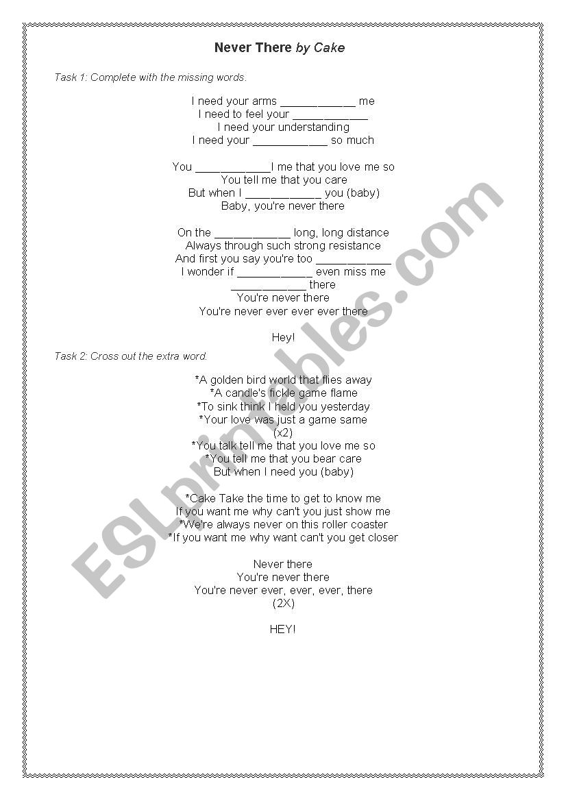 Never There - Cake worksheet