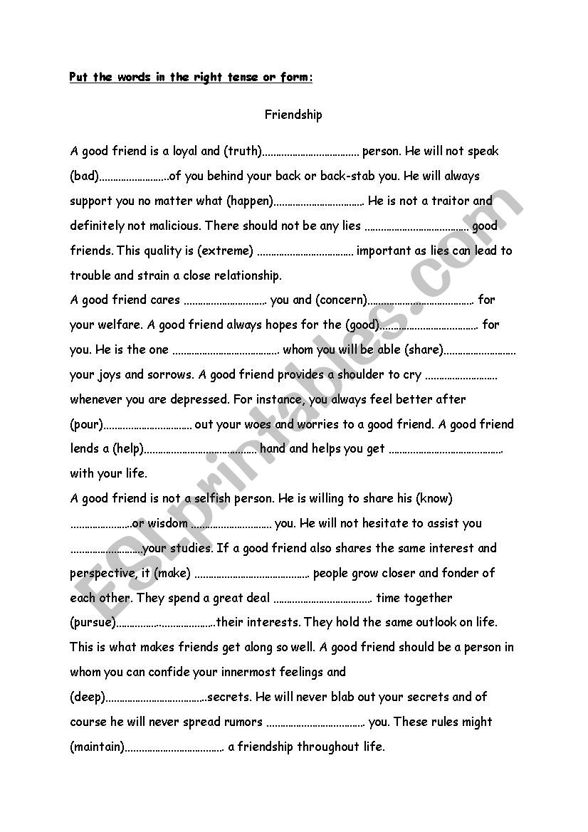 Friendship worksheet