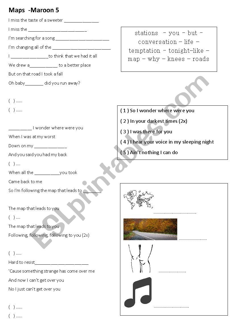 Song Maps - Maroon 5 worksheet