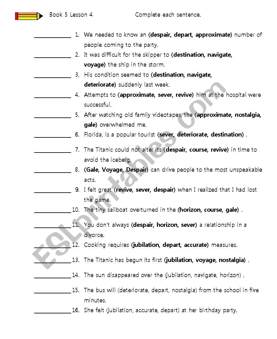 General vocabuary worksheet