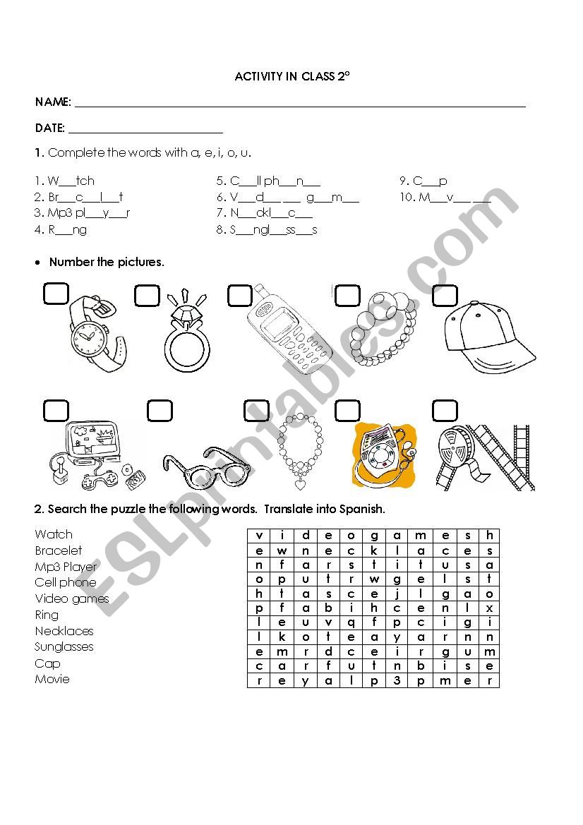The personal objects worksheet