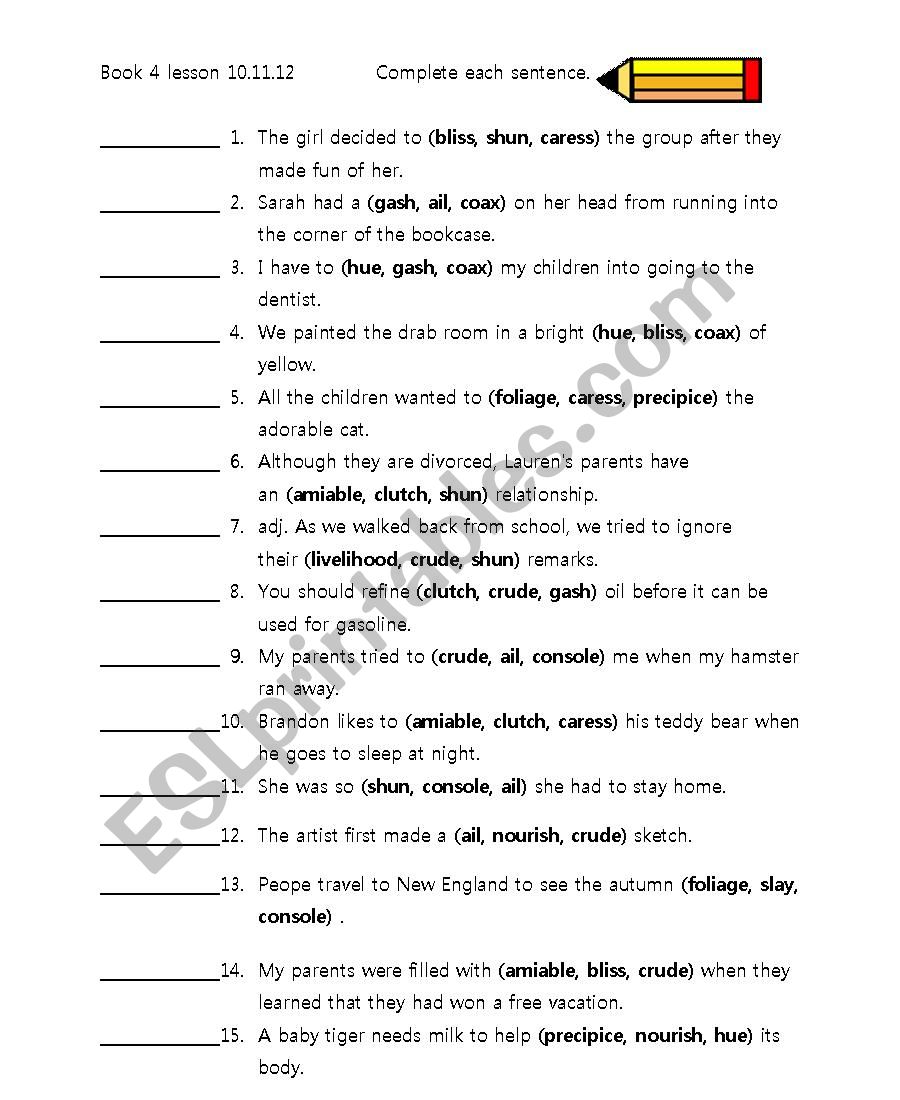 General vocabuary worksheet