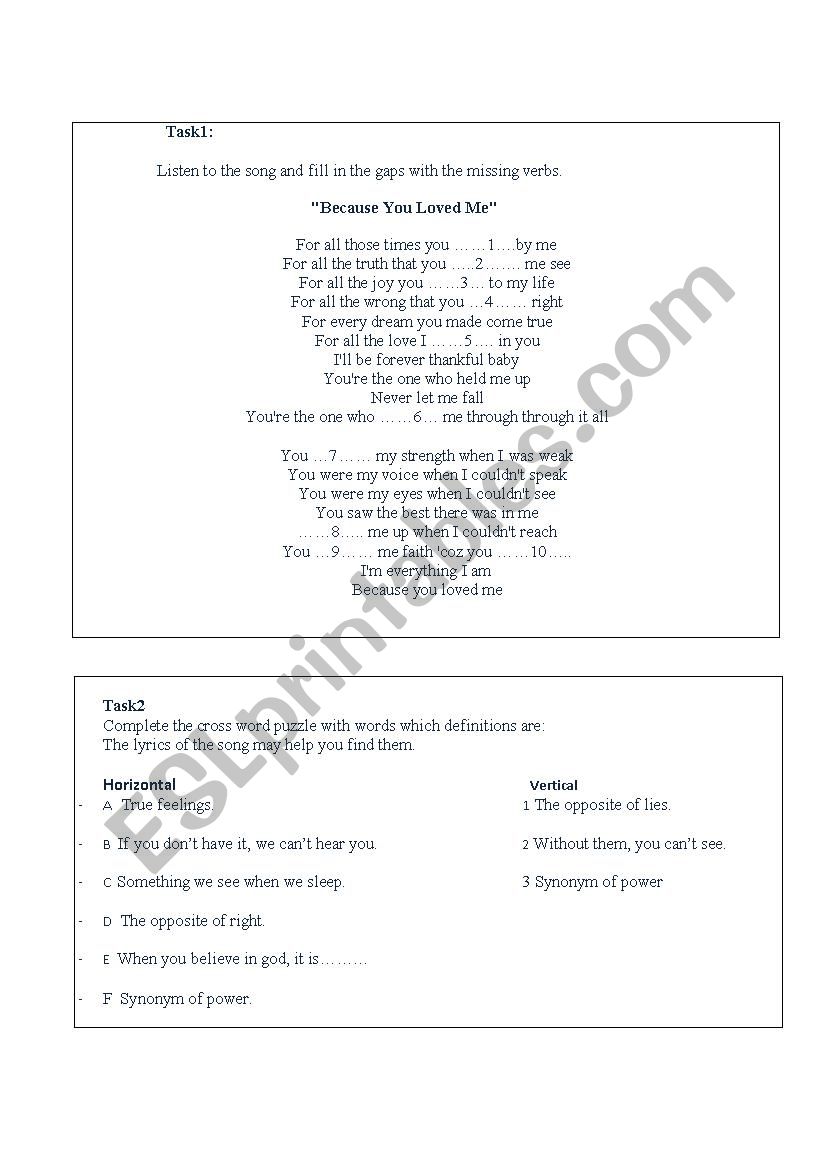 tasks worksheet