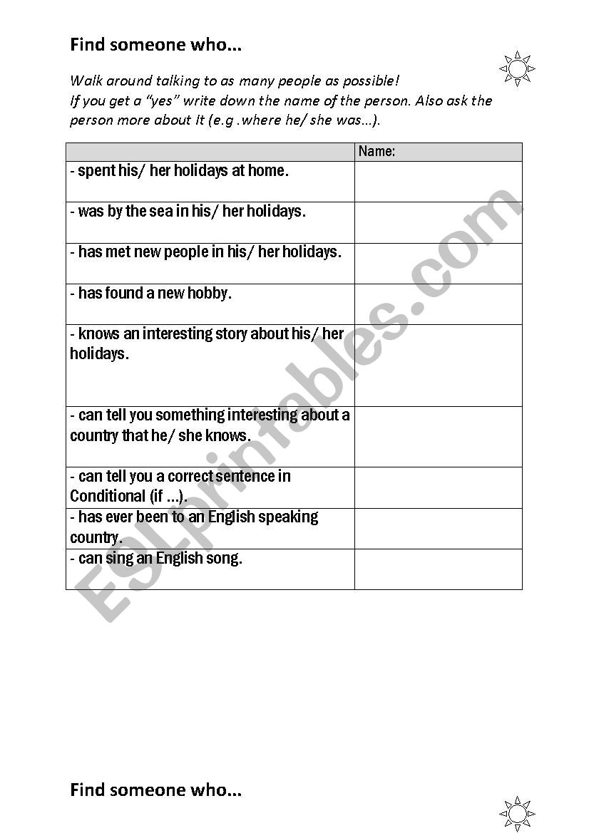 Find someone who worksheet