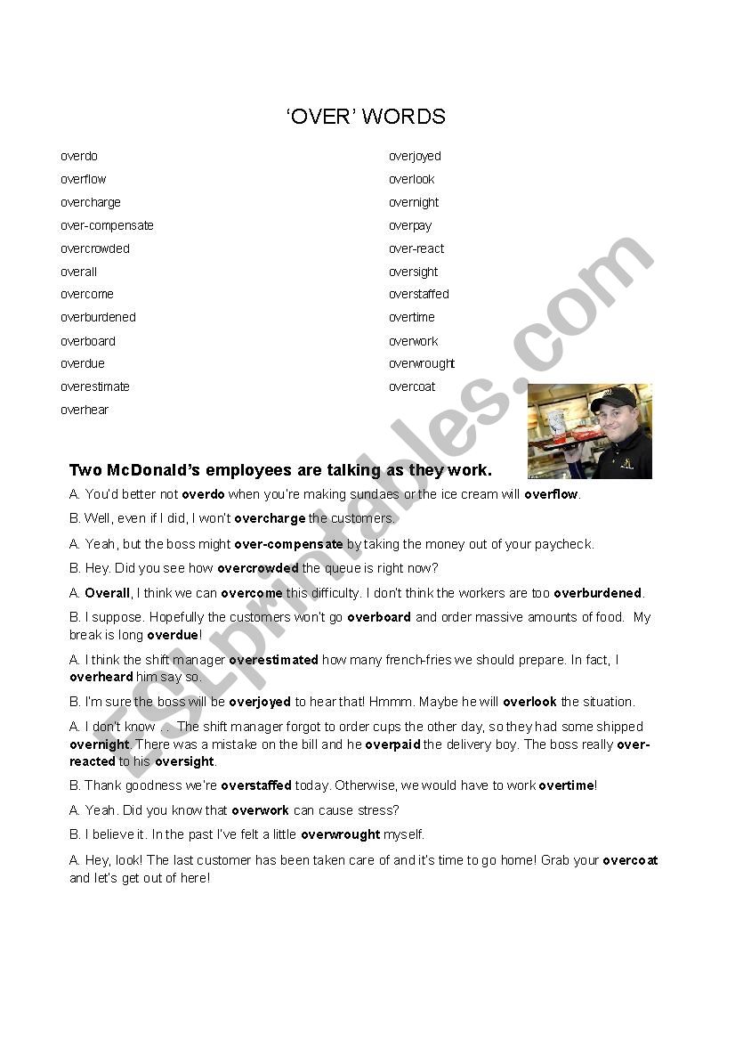 McDonald´s Employees Dialogue worksheet McDonald´s Employees Dialogue worksheet