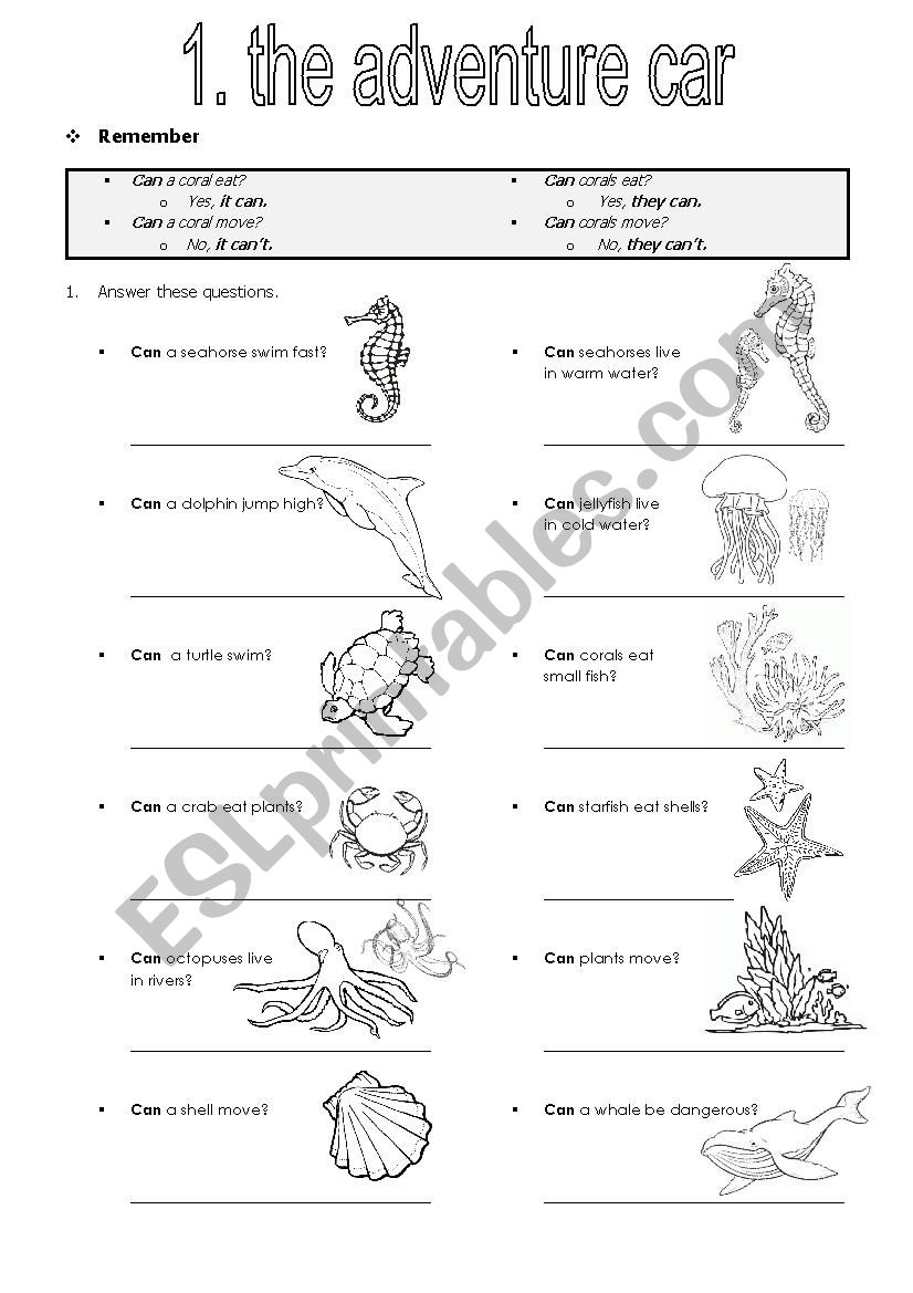 2. The adventure car worksheet