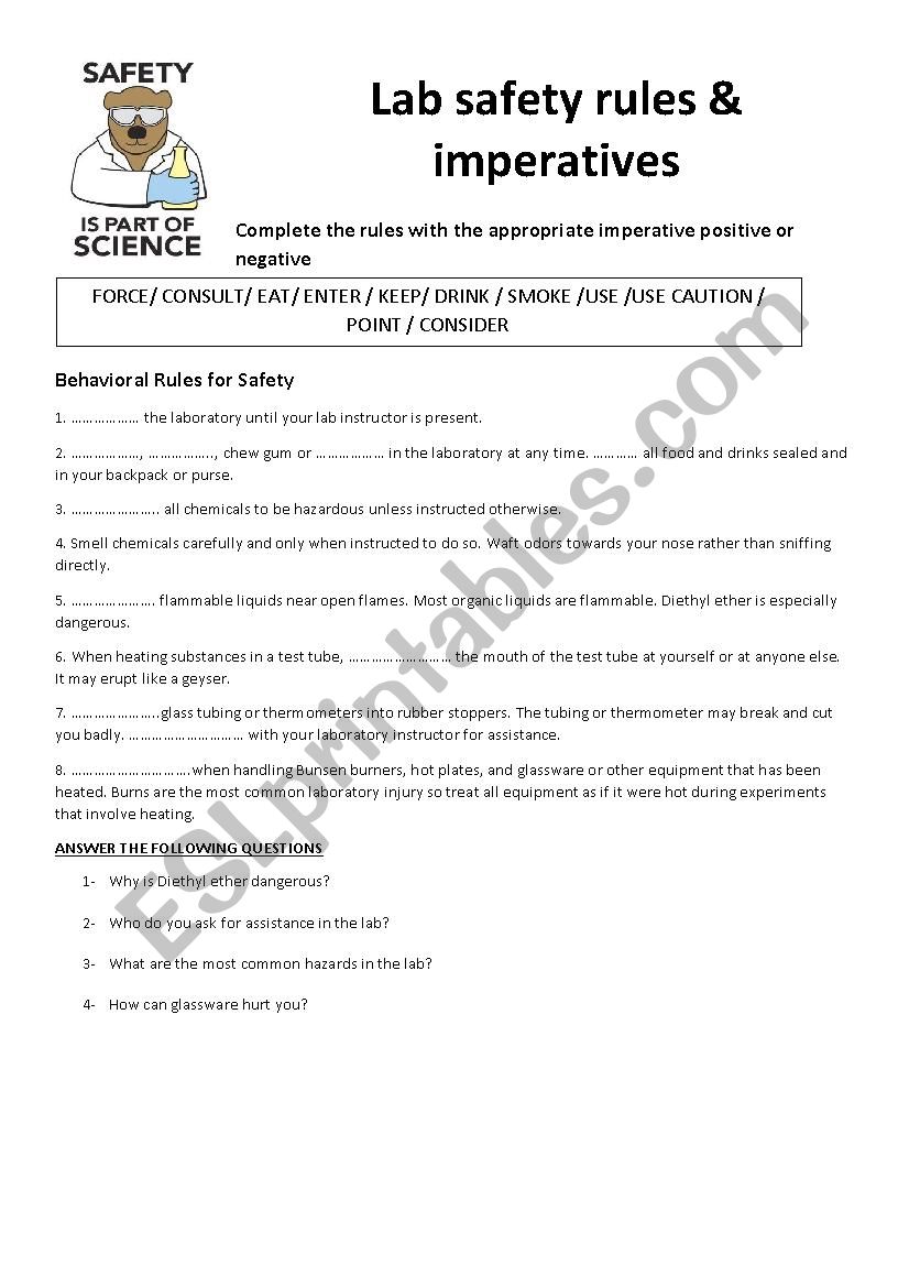 Lab safety & imperatives worksheet