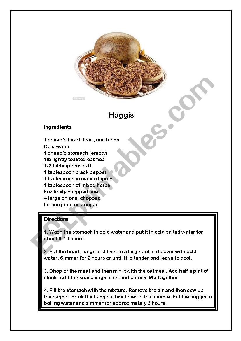 How to make Haggis worksheet