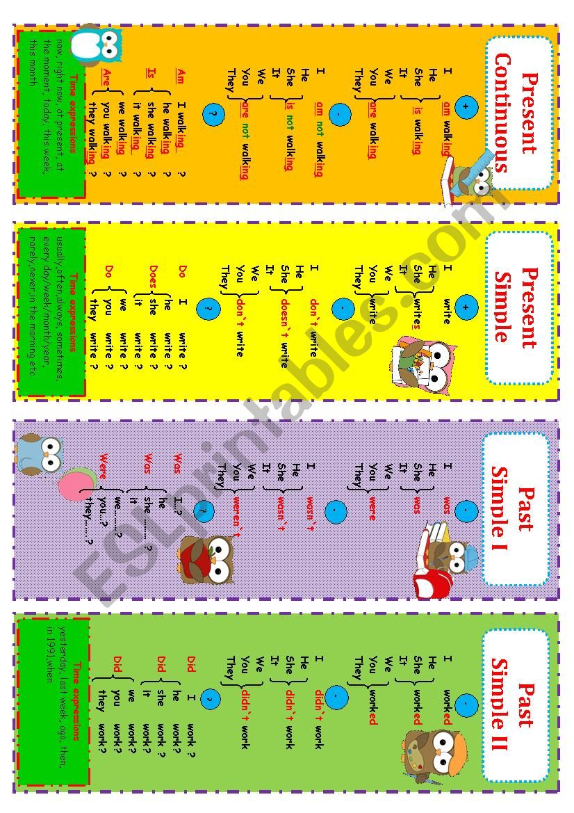 Tense bookmarks worksheet