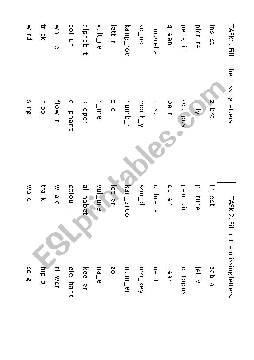 Fill in the missing letters worksheet