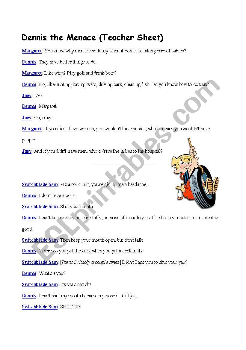 Dennis the Menace Cloze worksheet