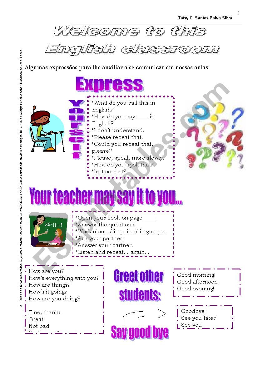 Welcome First Day Class worksheet