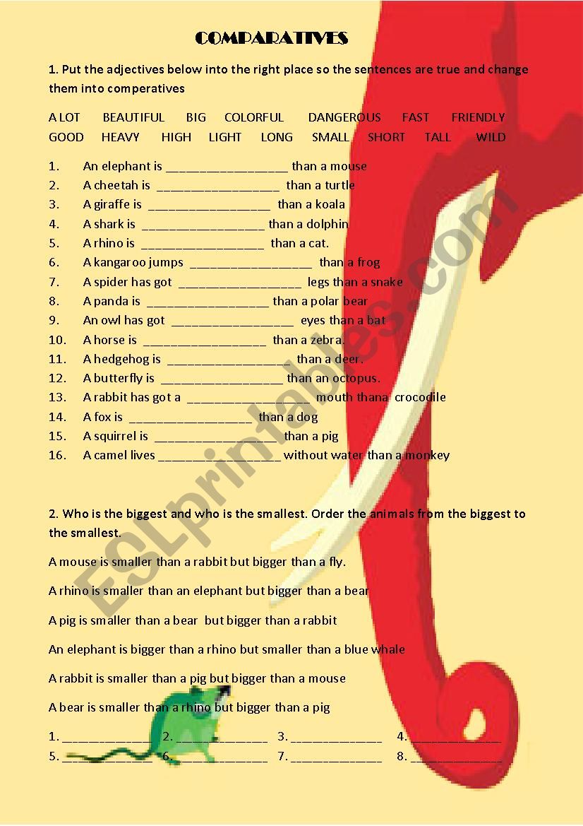 Animal Comparatives worksheet