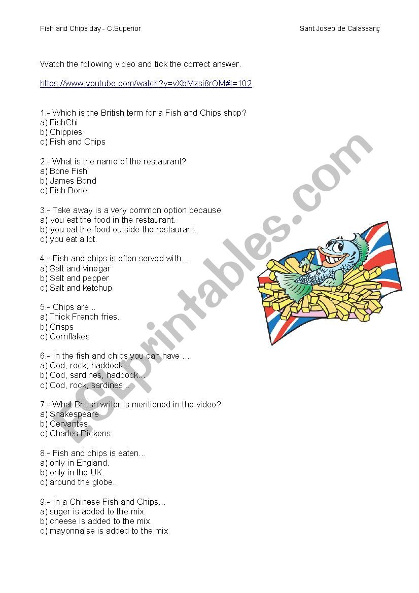 fish and chips worksheet