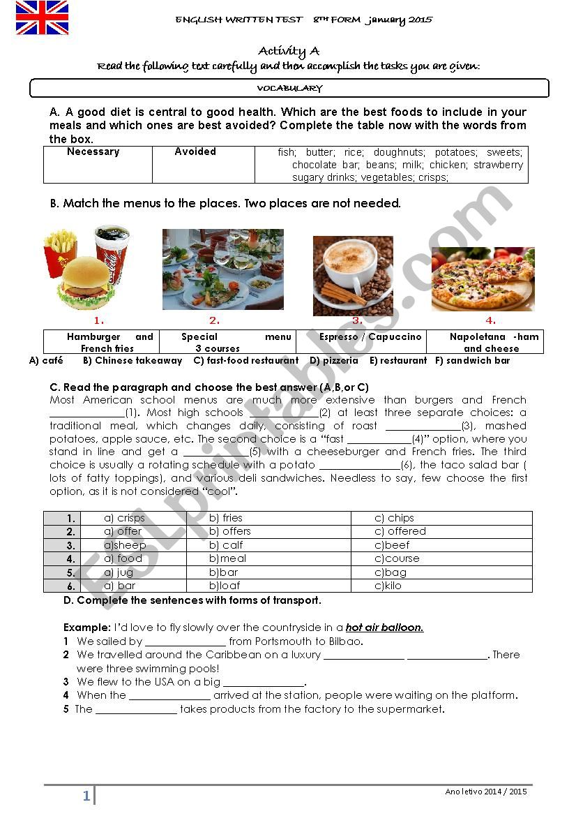 Healthy food worksheet