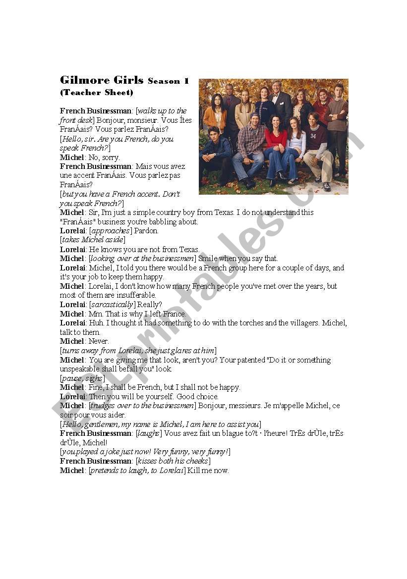 Gilmore Girls Season 1 worksheet
