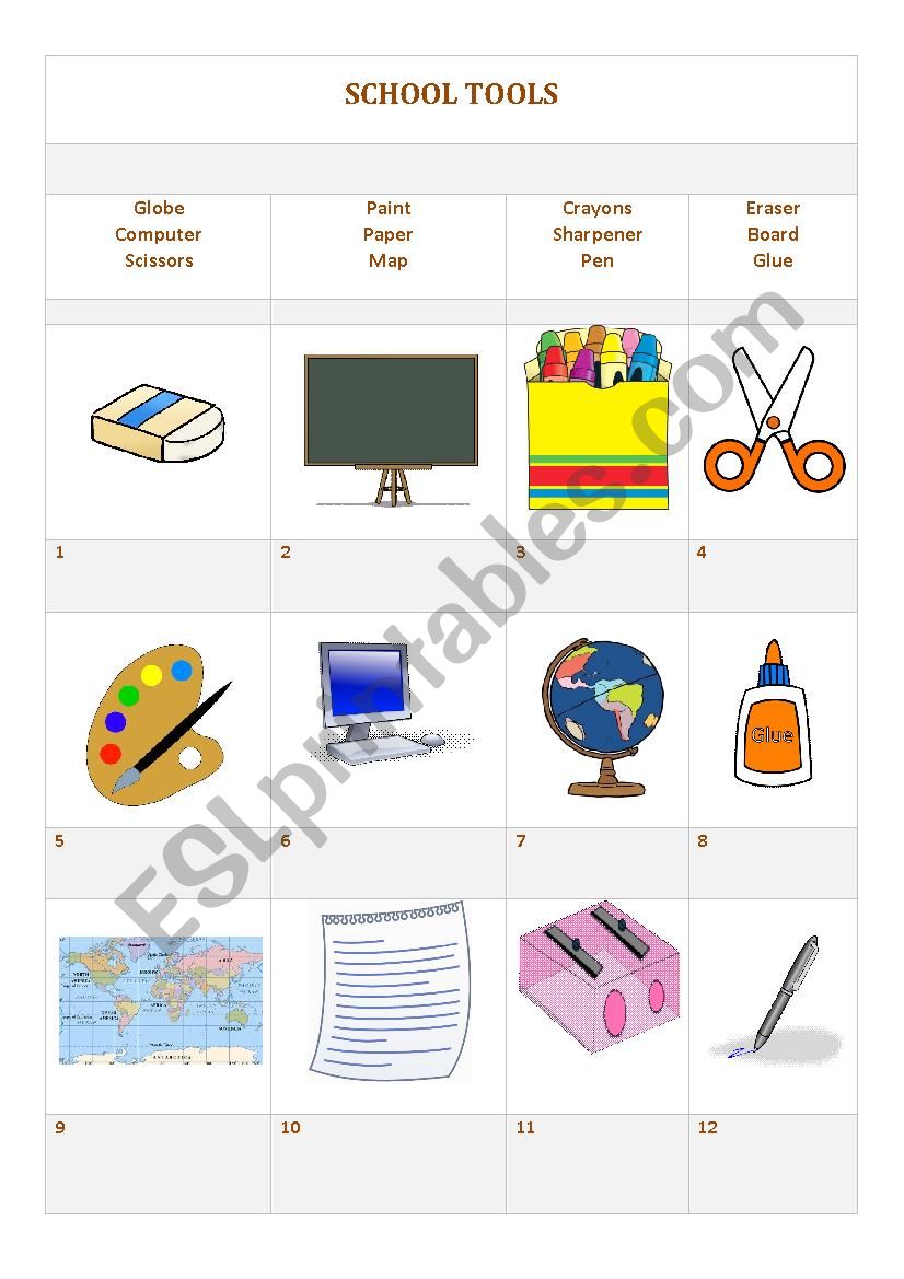 School Tools worksheet