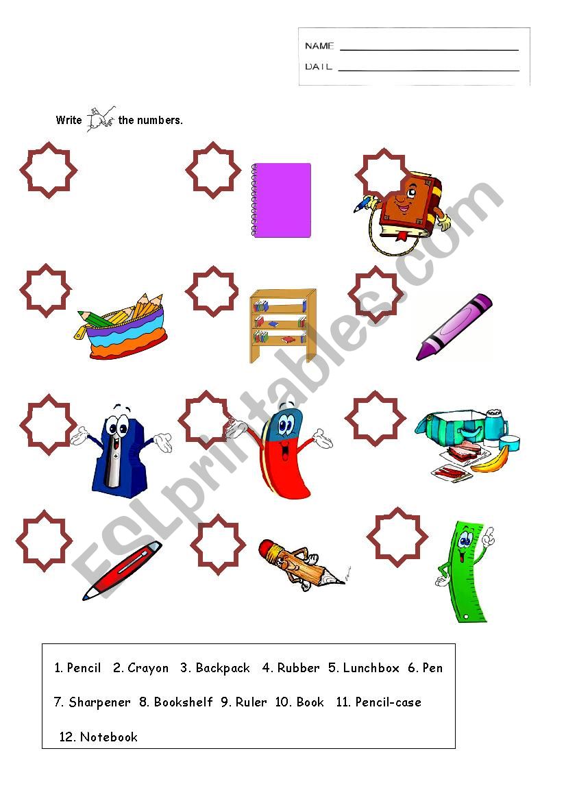 School objects worksheet